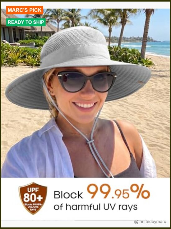 FURTALK Wide Brim Outdoor UV Protection Packable Bucket  Wide Brim Sun Hat with Ponytail Hole UPF 80+ Hiking Beach Bucket Safari